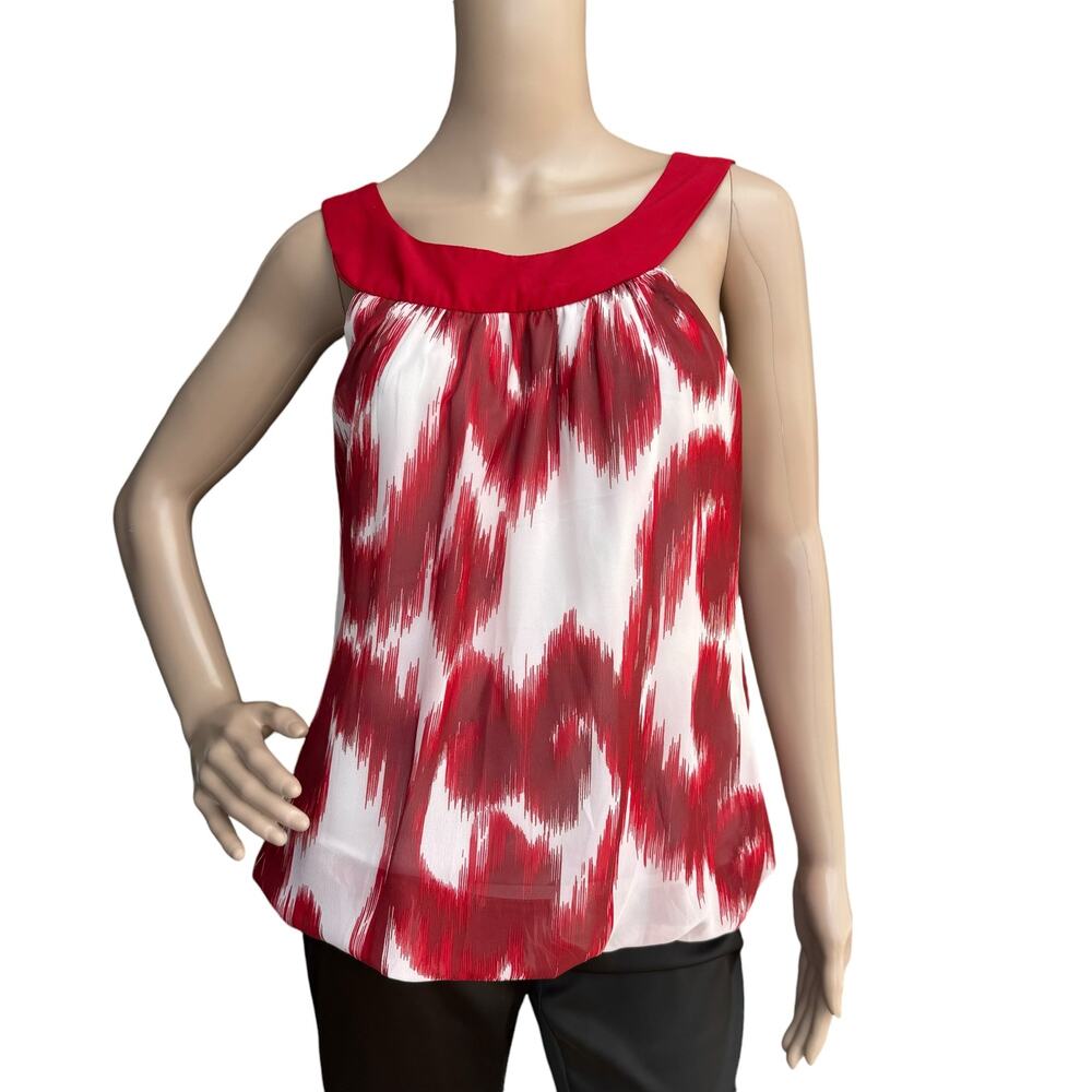 Studio Y Women Red White Sleeveless Scoop Neck Tie Back Blouse Size M